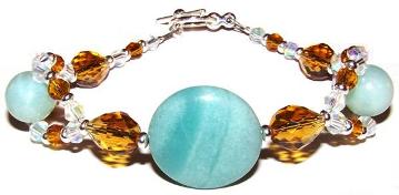 Sparkling Amazonite Bracelet with 20mm Amazonite Puff Coin Gemstone Bead
